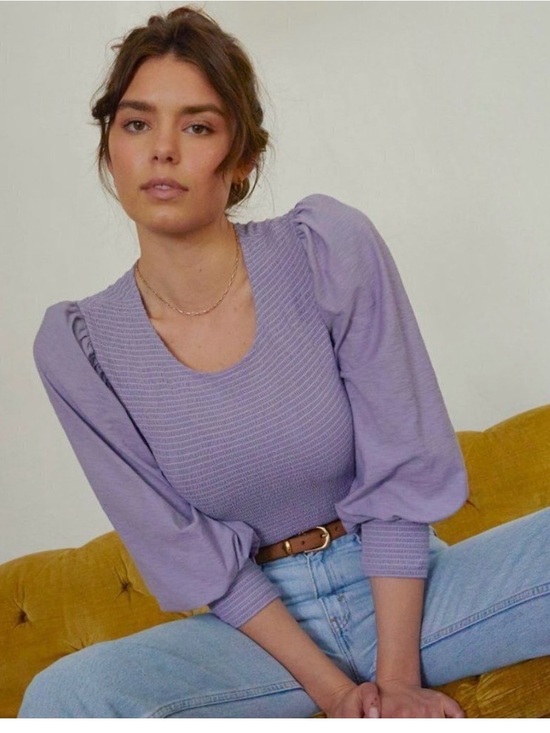 Nation LTD Tops - Nation LTD Lavender Puff-Sleeve Smocked Pima Cotton Top XS
